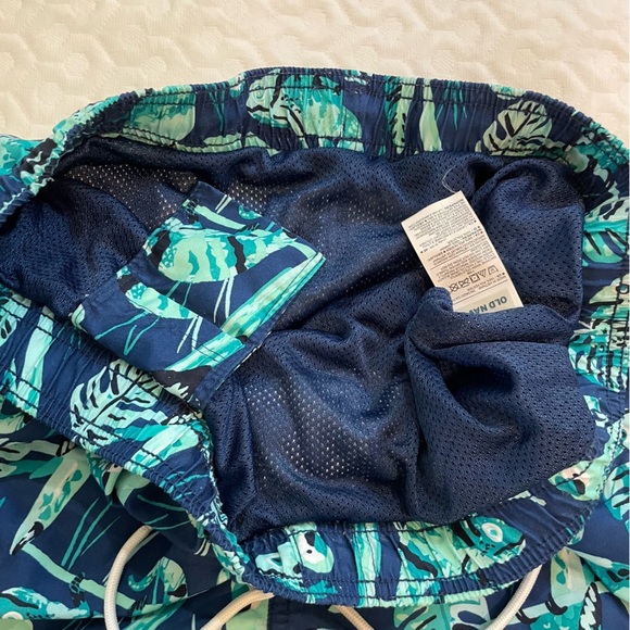 Old Navy Green and Blue Swim Trunks Men’s Medium Parrot Iguana Tropical Netting - Picture 3 of 8